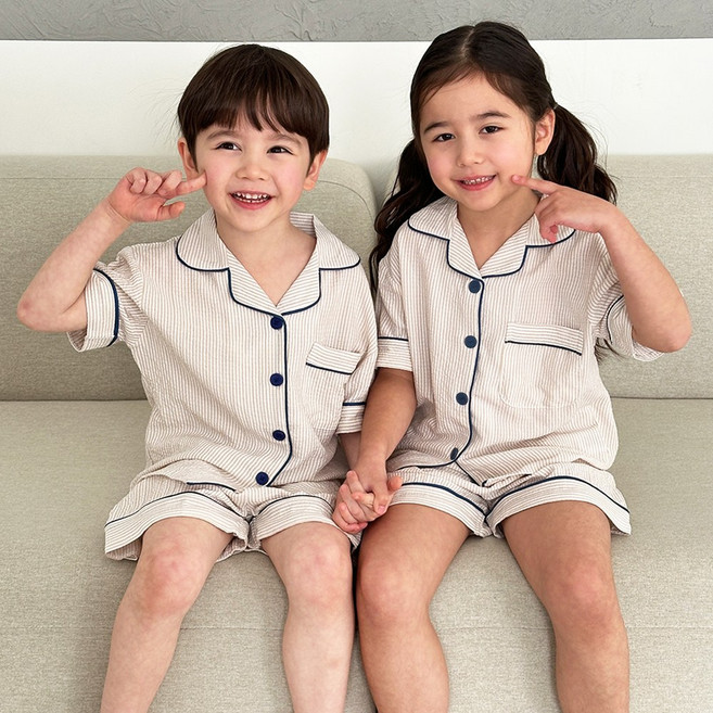 ECLL 아동 시어서커 반팔 잠옷 냉감 파자마 상하 세트