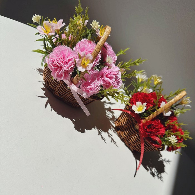 봄의선물 카네이션 납골당 미니바구니 봉안당 꾸미기 조화 성묘꽃, 1개, 납골당바구니-핑크