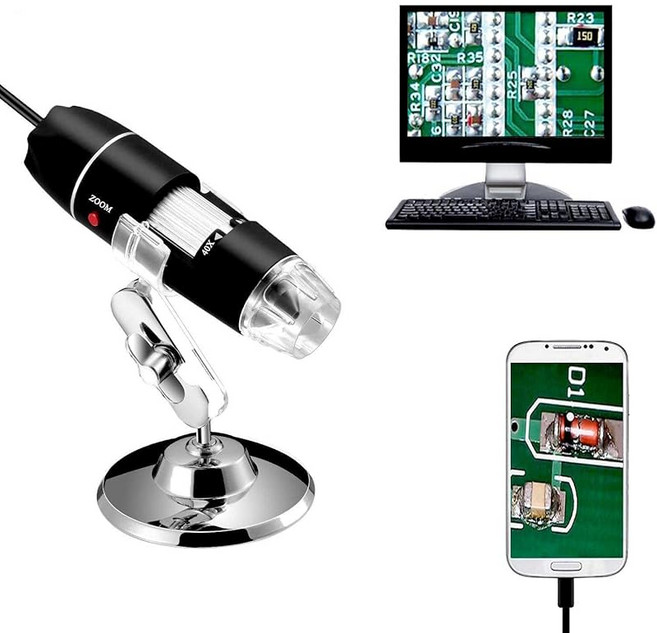 Jiusion 40 ~ 1000x 배율 USB 현미경 8 LED USB 2.0 디지털 현미경 미니 카메라 OTG 어댑터 및 금속 스탠드 iPhone iPad 지원하지 않음, 1개