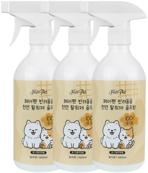 페어펫 반려동물 100%식물추출물 천연탈취제 숲속향, 3개, 500ml - 쿠팡