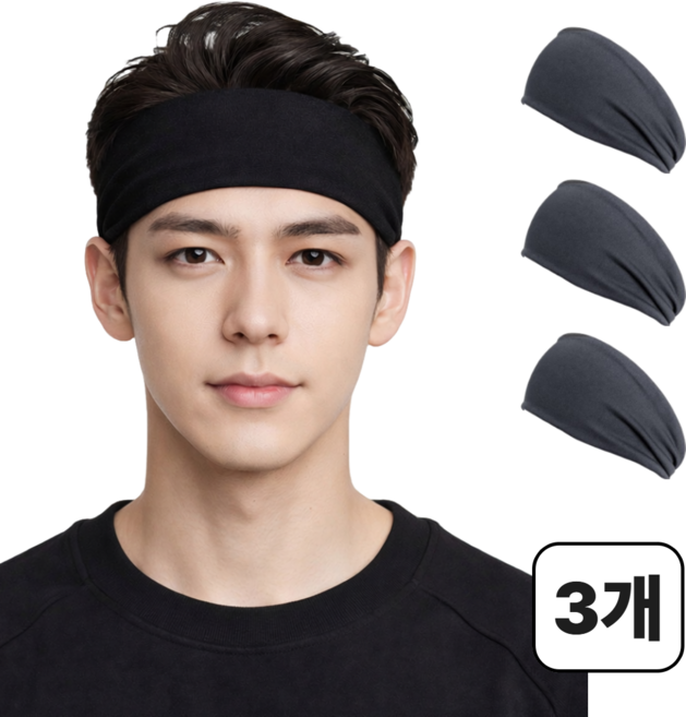 벤스투 땀흡수 잘되는 스포츠 헤어밴드, 블랙, 3개