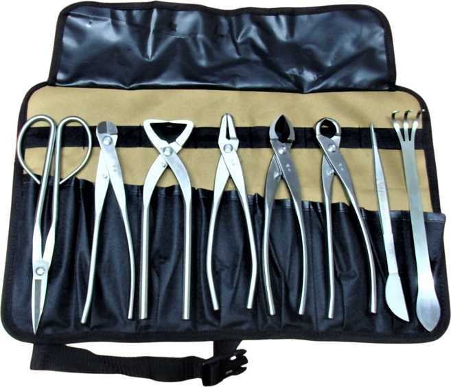 꽃누리가드닝 프리미엄 분재도구 8종 가지가위 혹가위 세지가위 세발갈퀴 핀셋 전지가위 전정가위 쪼개기가위, 1세트