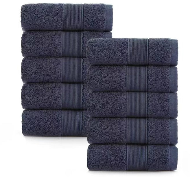 록신 호텔수건 라인보더 200g 40수 코마사, 네이비 블루, 10개