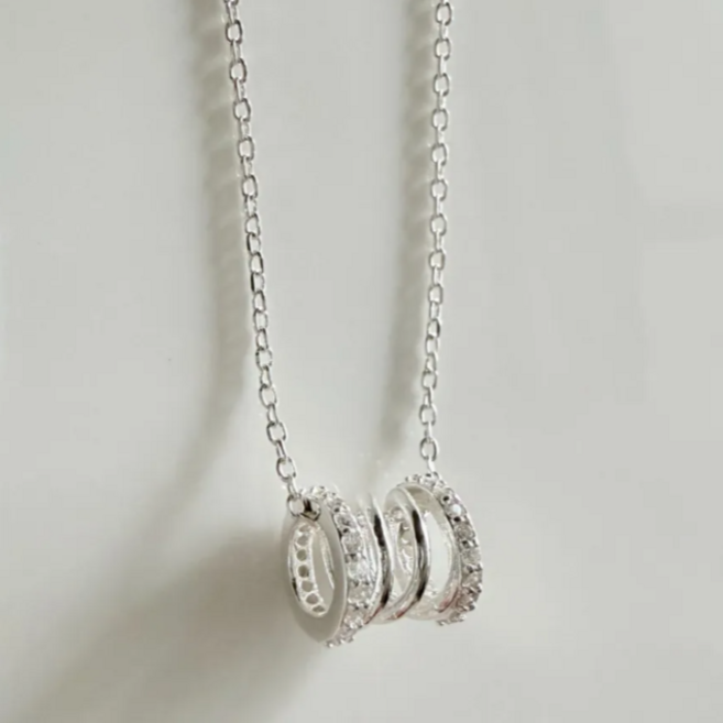 렝땅은세상 (Silver World) 925 실버 큐빅 멀티 원형 링 펜던트 드롭 은 목걸이