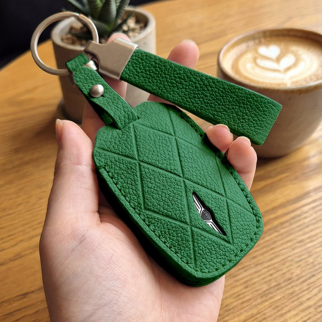 강튼 제네시스 가죽 차키 케이스 키홀더 키커버 GV80 G80 GV70 G70, 제니시스D타입(7버튼), 그린