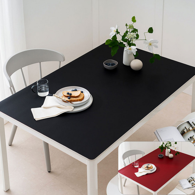 (14colors 11size) 롤로아 100% 방수 가죽 식탁보 테이블보, 180x90cm, 양면-3 (Black+Red), 1개