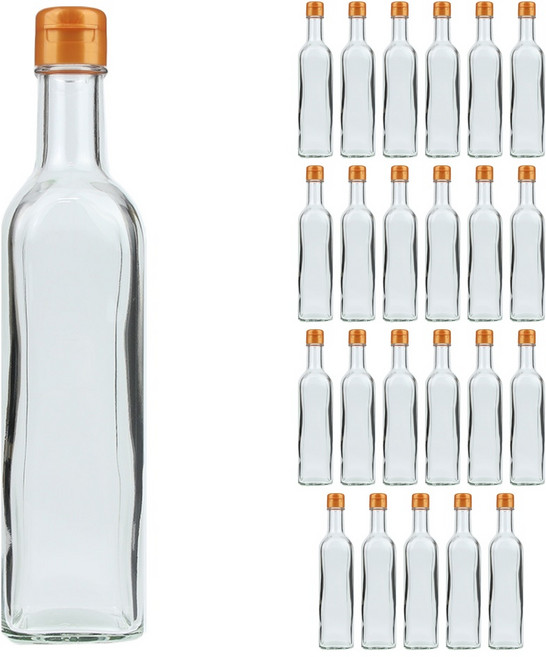 S사각기름병 투명 유리병+원터치캡 골드, 24개, 420ml