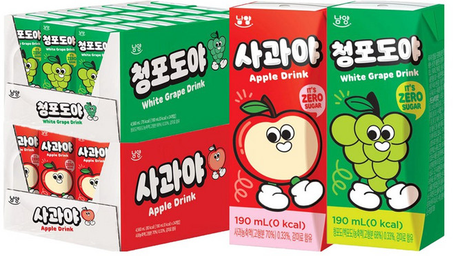 남양 제로슈가 사과야 청포도야 각 190ml X 24개 총 48개 주스 드링크 팩음료 과수원