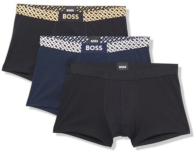 BOSS 남성용 메탈릭 이펙트 모노그램 트렁크 3팩 블랙/딥 네이비 XXL