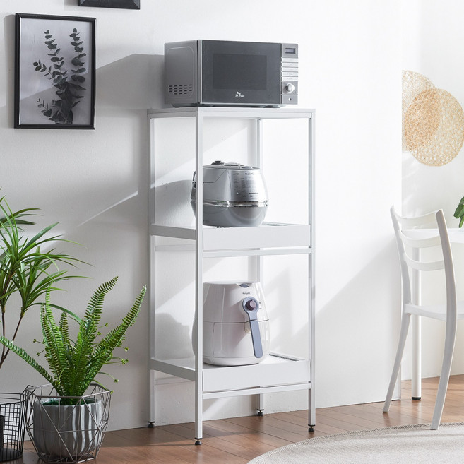 공간철학 앨리카 전기 밥솥 선반 밥통 다이 오븐 렌지대 수납장, 화이트, 2단