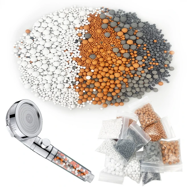 미네랄 볼 여과 샤워 헤드용 미네랄 스톤 교체 음이온 미네랄 샤워 헤드 비드 수소수 복합 세라믹볼 미네랄구슬 필터 볼 12pcs (3 가지 컬러 4 가지 사이즈), 1개 - 쿠팡