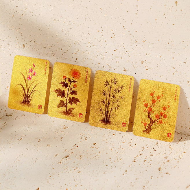[골드팡] 24k 사군자 순금 카드 0.2g (4종 택1) (당일도착) 소원성취 미니골드바 금테크 어른 개업선물 땅콩금 돌잔치 백일잔치 부적