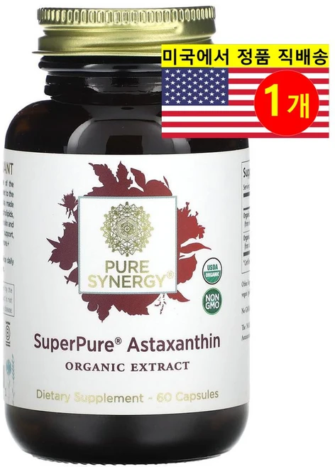 Pure Synergy SuperPure Astaxanthin 퓨어 시너지 슈퍼퓨어 아스타잔틴 60캡슐, 1개, 60정 - 쿠팡