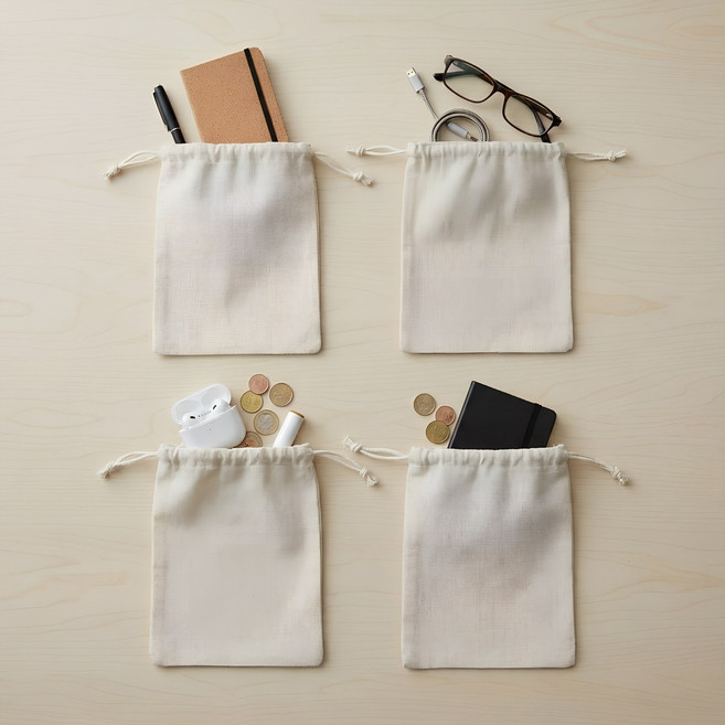 퓨어미즈키 남녀공용 면혼방 끈조임형 다용도 파우치 주머니 4개 세트