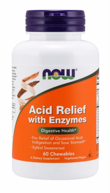 NOW Foods Acid Relief綜合酵素口嚼錠, 60顆, 1罐