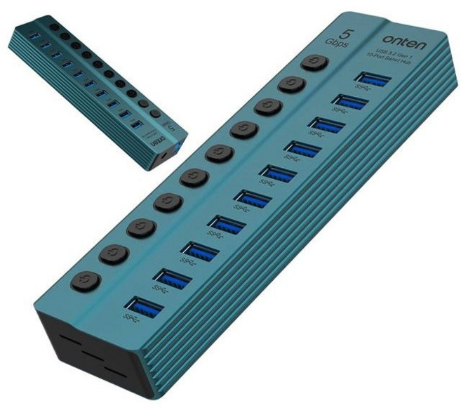 USB3.0 A타입 10포트 USB허브 유전원 5Gbps 개별스위치 외장하드 메모리 노트북 PC 키보드 마우스