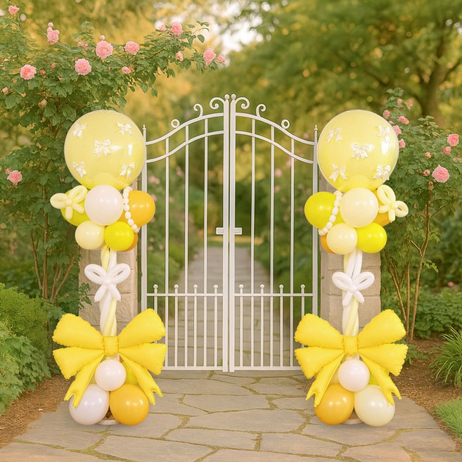 [파티랑]행사용 리본 풍선 기둥 세트 2입, 1세트, 04)옐로우 리본시리즈