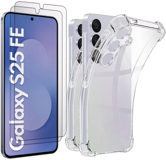 벌크온 갤럭시 S25 FE 강화유리 액정 보호 필름 + 카메라 보호 범퍼 케이스, 2세트