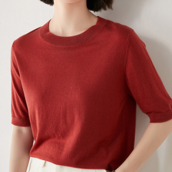 MS HOME 여성 모달 라운드넥 반팔 니트