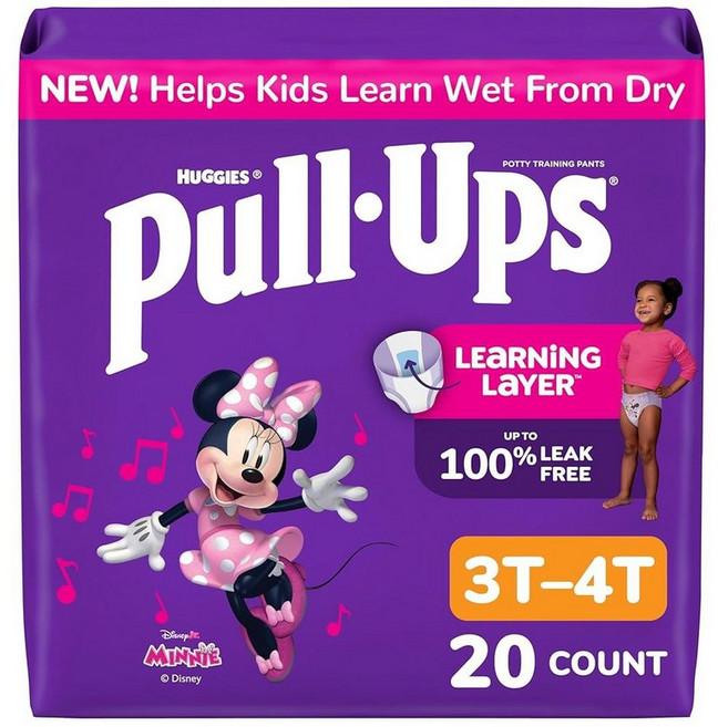 Pull-Ups 여아용 배변 트레이닝 팬츠 사이즈 3T-4T 트레이닝 속옷 (14.5-18.1kg(32-40파운드)) 20개입, 20