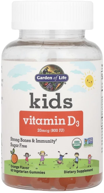 Garden of Life 어린이용 비타민D3 오렌지 20mcg(800IU) 식물성 구미젤리 60개, GardenofLife어린이용비타민D3오렌지20mcg8, 1개, 60정 - 쿠팡