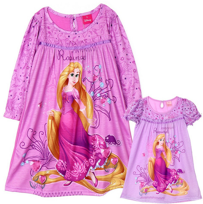 디즈니 공주 원피스 드레스 아동 여아 유아 잠옷 세트 파자마 파티 실내복 라푼젤 반팔/7부