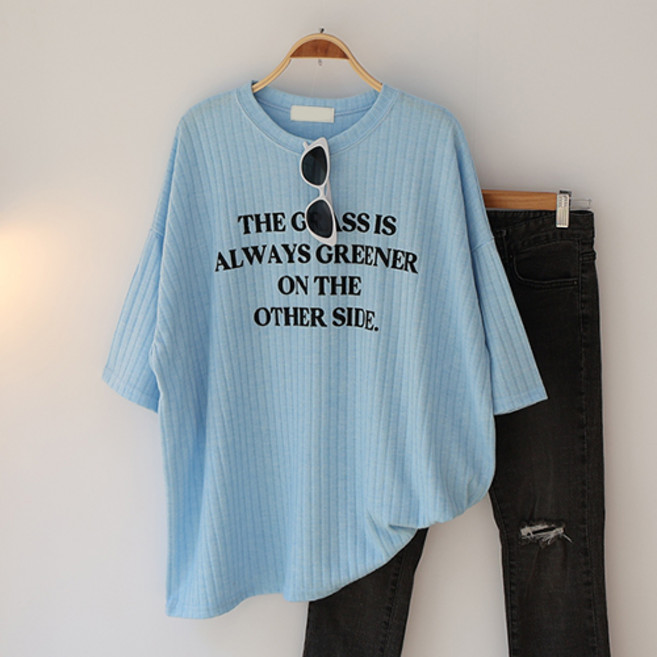 스카이코코 여성 반팔 티셔츠 탄탄골지 그리너 7부 니트