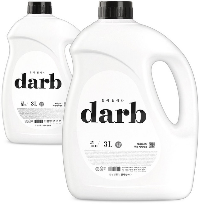 다브 베이킹소다 액체세탁세제 본품, 3L, 2개
