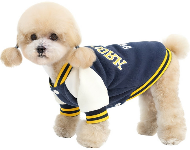 메이플 강아지옷 야구점퍼 애견 겨울 패딩 반려견 가을 애완견 겨울 아우터 중형견 소형견 따뜻한 의류, 1개, 네이비블루