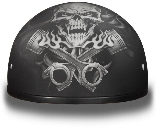 Daytona Helmets 3/4 성인용 오픈 페이스 오토바이 헬멧 - DOT 승인 베스파 남성용 듀얼 바이저 여성용 레트로 카스코 모페드 크루저 보버 및 차퍼용, 무딘 블랙, 피스톤 스컬