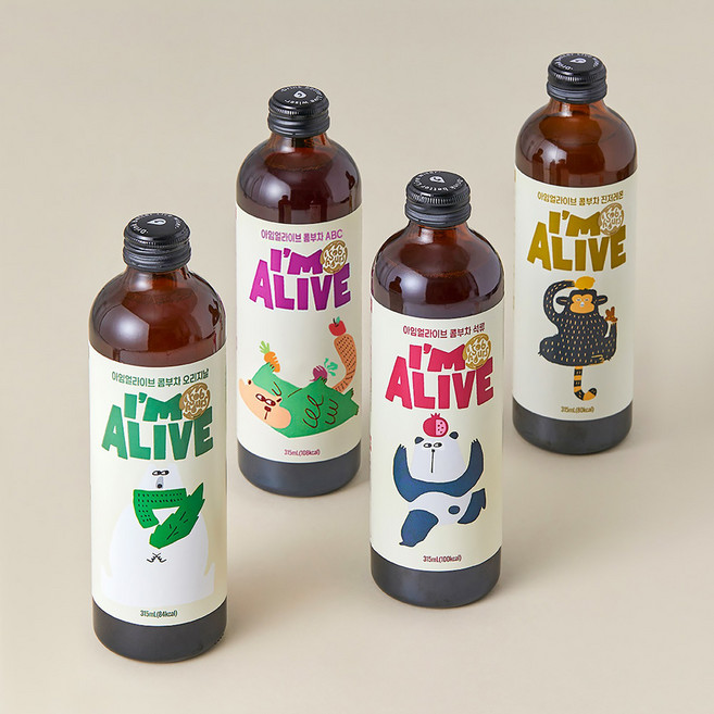 아임얼라이브 콤부차 유리병 4종 세트, 315ml, 4개