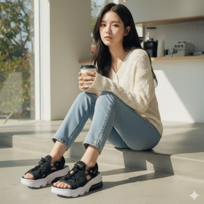 국내매장판 나이키 에어맥스 코코 샌들 메탈릭골드 키 높이 샌들