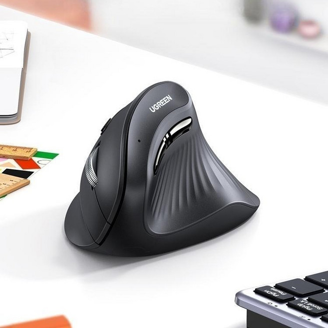UGREEN 인체공학 무선 블루투스 버티컬 마우스 저소음 손목 보호 사무용 사무실, 블랙, UGREEN MU008