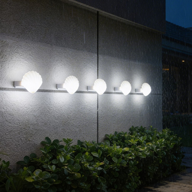 신성나라 태양광 쉘 라이트 4개입 조개모양 조명 벽등 태양열 정원등 야외 LED 전등 전구 마당, 흰빛