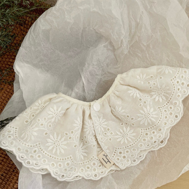 寶寶圍兜 刺繡蕾絲邊 360度圍兜, 白/雛菊, 1個