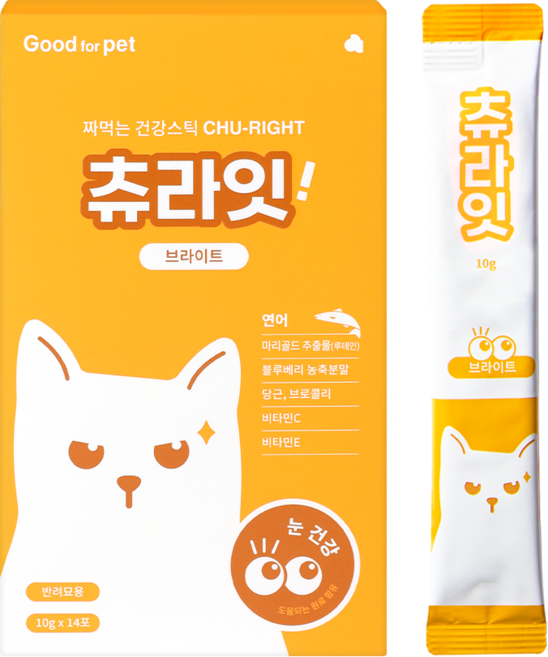 굿포펫 츄라잇 고양이 간식 츄르 짜먹는 영양제 종합영양제 눈건강 유리너리 장건강 유산균 국내산, 14개, 눈물개선/눈건강, 10g