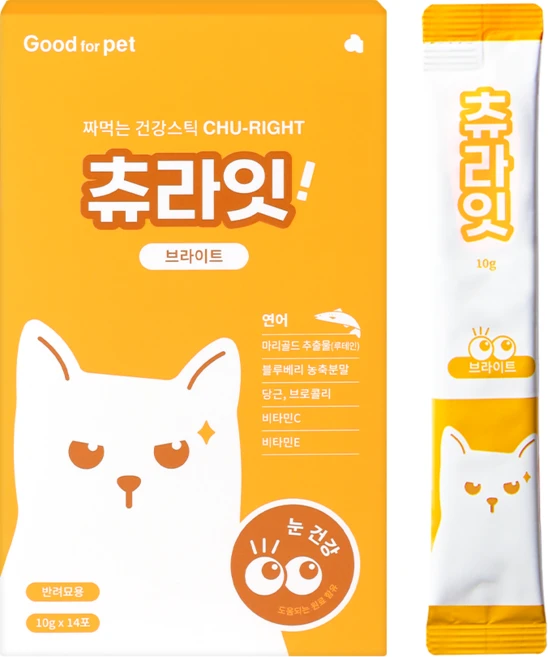 굿포펫 츄라잇 고양이 간식 츄르 짜먹는 영양제 종합영양제 눈건강 유리너리 장건강 유산균 국내산, 14개, 눈물개선/눈건강, 10g - 쿠팡
