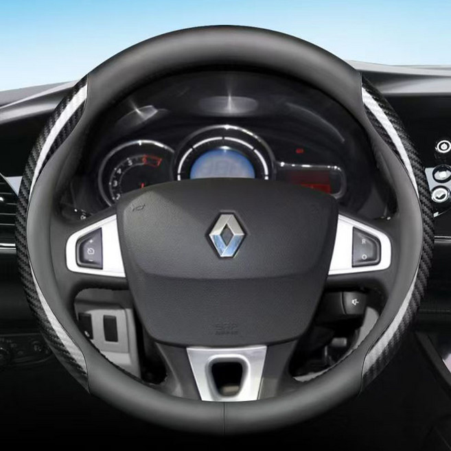 르노 전차종 호환 프리미엄 나파 가죽 카본 핸들커버, 원형(R-02), 블랙 카본