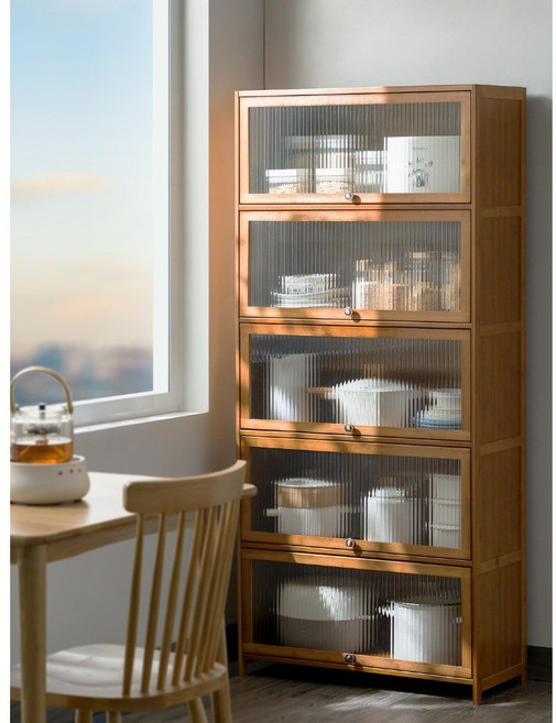 빈티지 주방 찬장 북유럽 거실장 원목 식탁 옆 유리 쇼케이스, 브라운 플립도어 80 3단