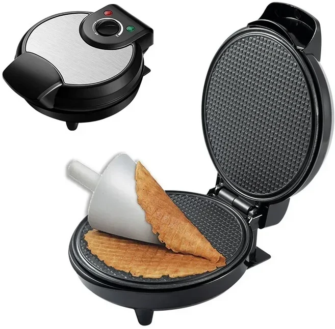 와플 메이커 전기 롤 메이커 와플 베이킹 팬 어른스크림 콘 기계 가정용 EU 220V 아침 식사 메이커 주방, 03 영국, 01 Black