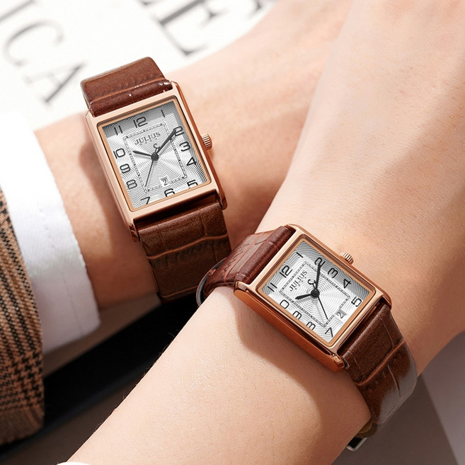 쥴리어스 어반 렉탱귤러 탱크 사각 스퀘어 남성 여성 커플 가죽 손목시계 JA-1494