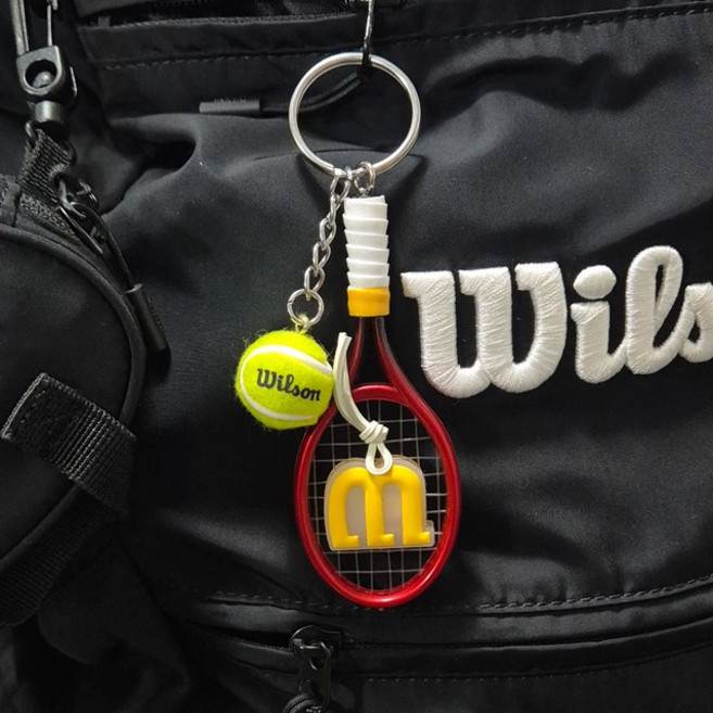 테니스 윌슨 열쇠고리 테니스 라켓 키링 테니스공 미니어처 가방 키홀더, 1개, 레드 라켓+공