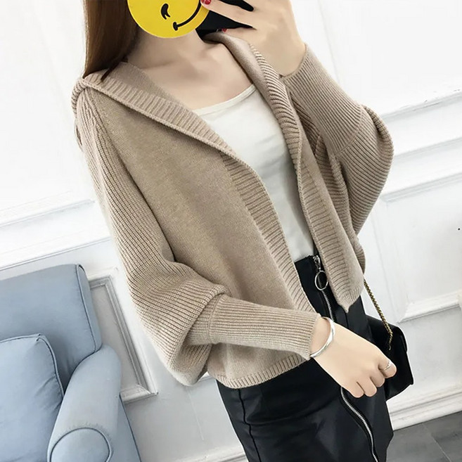 ROYALBELLE 여성 후드 루즈핏 가오리소매 벌룬소매 긴팔 니트 오픈 가디건 S022804