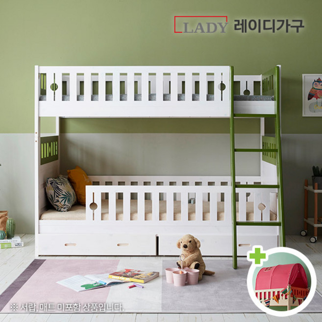 레이디가구 드림 분리형 이층침대 가드 텐트, 투톤[화이트워시+그린 포인드]