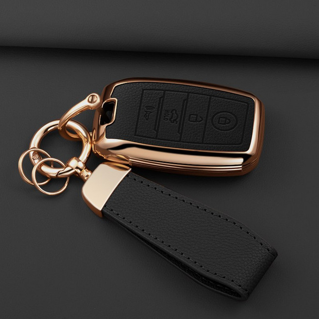 HAKO 소프트 가죽TPU 키케이스+키홀더 (기아호환 3버튼 4버튼 6버튼), K-02, 블랙