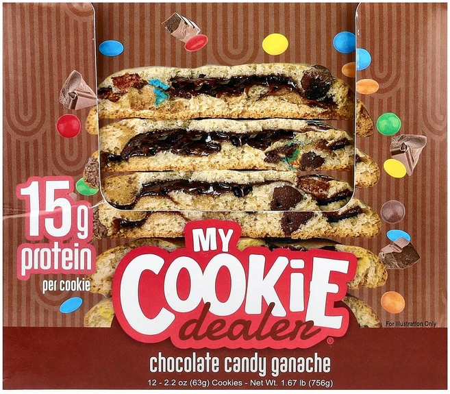 My Cookie Dealer Protein 프로틴 쿠키 초콜릿 캔디 가나슈 쿠키 12개입 개당 63g(2.2oz) Protein (마이 딜러 프로틴), My Cookie Dealer Protein 프로틴 쿠, 63g - 쿠팡