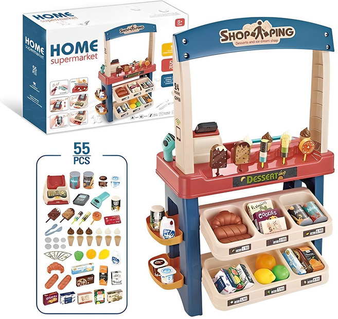 치프몰 역할놀이 홈 슈퍼마켓 세트 마트놀이 계산대놀이, 블루, 1개