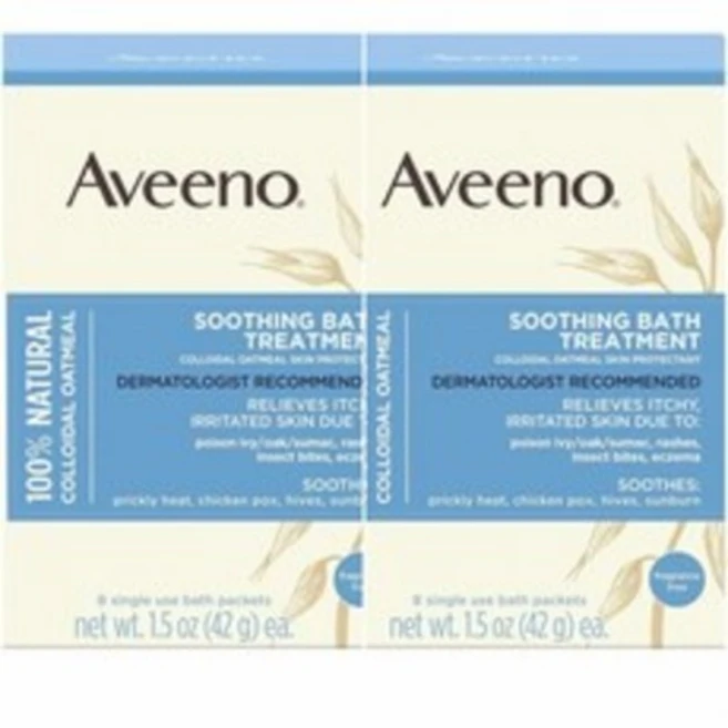 Aveeno 오트밀 순한 보습 입욕제 Soothing Bath Treatment 100% Oatmeal 8개입 2팩, 42g, 2개 - 쿠팡