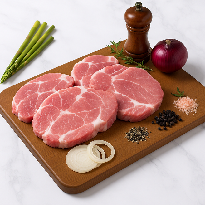 [초원한우마을] 녹차먹인 돼지 한돈 목살 (녹돈), 3개, 500g