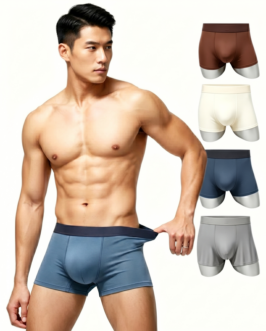 Izeriel 1+1+1+1 4장입 빅 이벤트고급스러운 아이스 실크 남성 사각 팬티 여름용 패션 경량 럭셔리 드로즈 심플 무지 디자인 순수 실크 혼방 사각 속옷 편안한 착용감